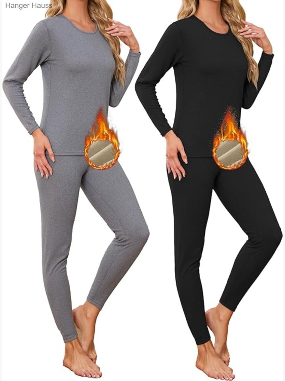 Women's Thermal Underwear Set Long Johns Fleece Lined Base Layer Top & Bottom